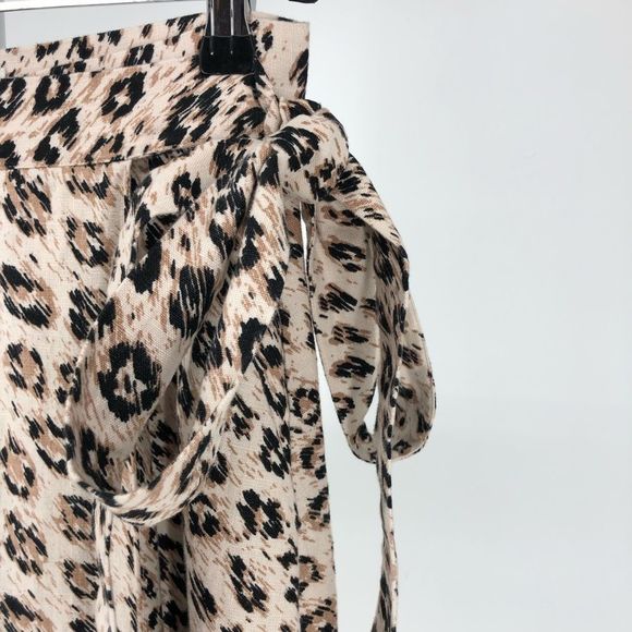 Joie Collen A-Line Leopard Print Linen Wrap Midi Skirt in Cappuccino - Picture 5 of 13